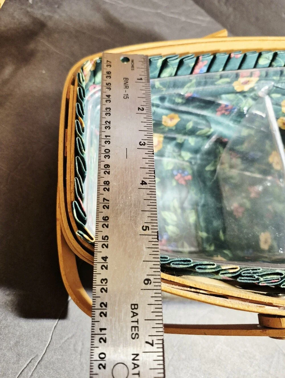 Longaberger Medium Vegetable Basket Liner Green Floral Ruffled Edge  & Protector